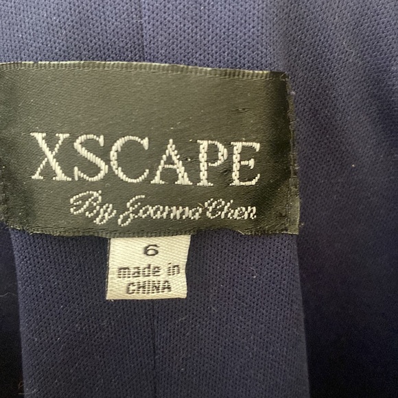 Ruffled V-Neck Metallic Navy Color Dress XSCAPE by Joanna Chen - Picture 9 of 12